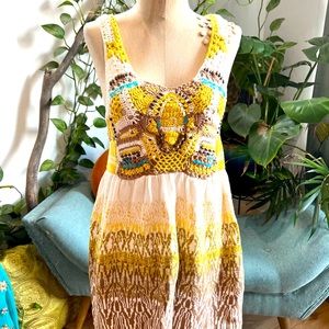Free People Boho Crochet Embroidered Tank Too